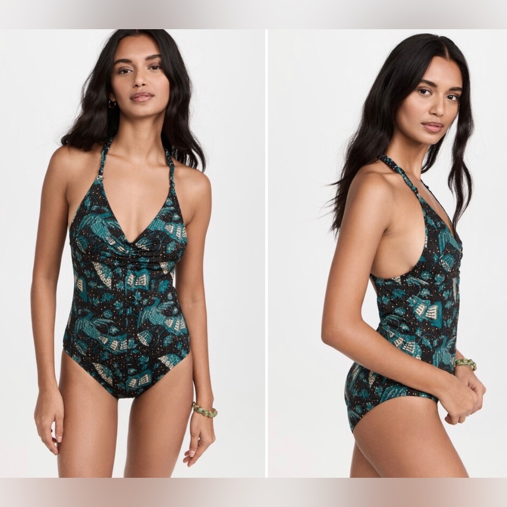 Ulla Johnson Black and Teal Patterned One Piece Swimsuit
